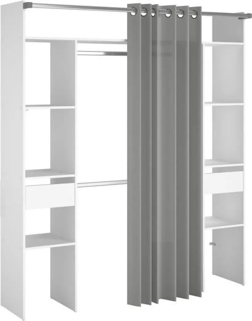 Dressing Mural pour Chambre Adulte 2 Armoires et Tiroirs Blanc L176 cm
