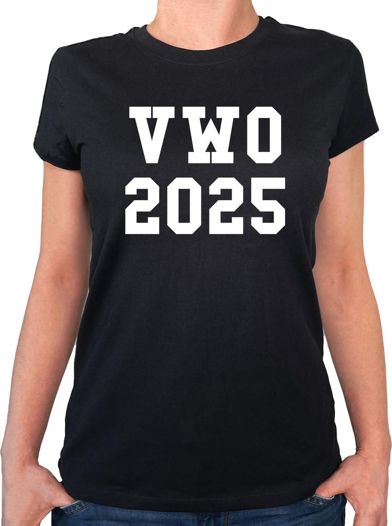 Huuraa Damen T-Shirt VWO 2025 Abschluss Niederlande S Black Bio Baumwolle Fairtrade Damenshirt Geschenkidee