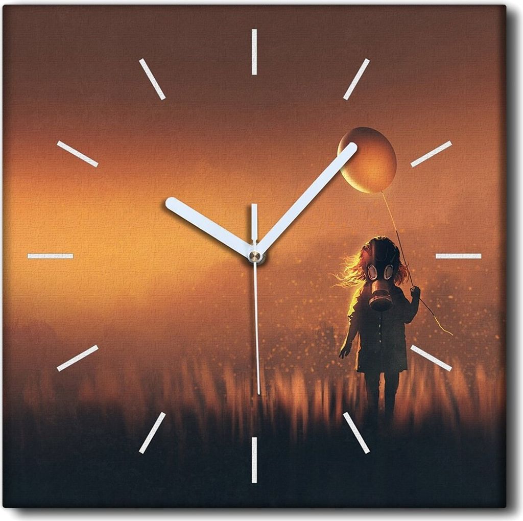 Coloray Uhr auf Leinwand 30x30 cm Wand Uhr Dekoration Wohnzimmer Segeltuch weiße Zeiger -Ballons Gasmaske