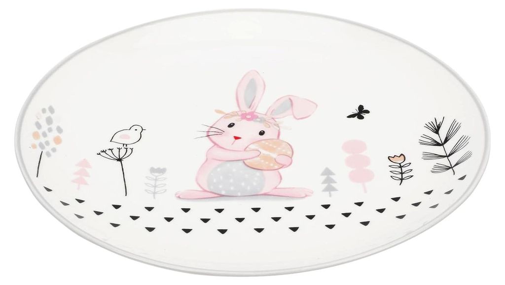 Keramikteller mit Hasenmuster 20 cm für Salat, Snacks und Desserts