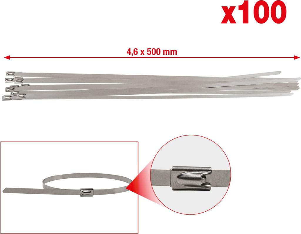 KS TOOLS Edelstahl Kabelbinder mit Kugelverschluss, 4,6x500mm, 100 Stück ( 115.1594 )