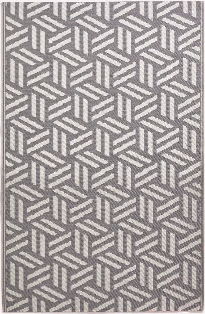 Tapis de jardin réversible Luna motifs géométriques Gris-Blanc 120x180