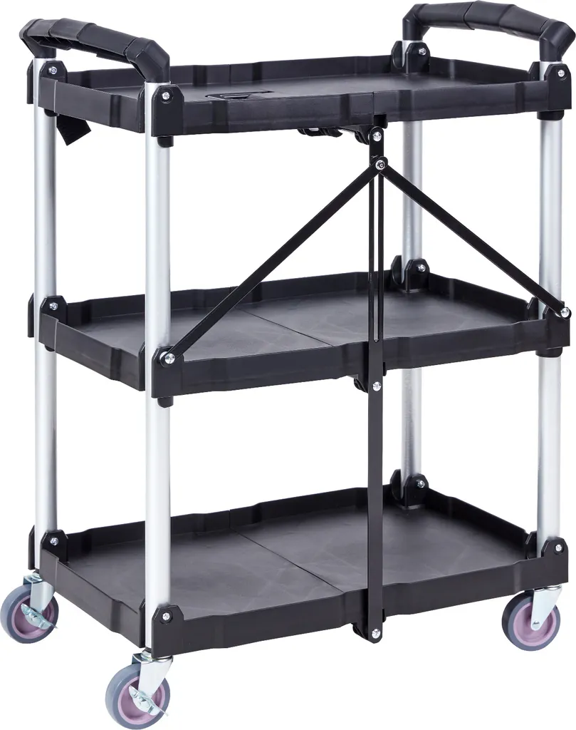 SucceBuy Carrello Pieghevole 3 Ripiani 74kg - Carrello Plastica Ruote