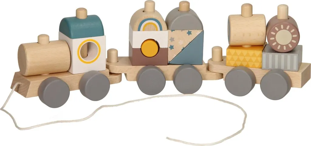 Train en Bois à Tirer Jouet Premier Âge pour Apprendre à Marcher Seul 1an