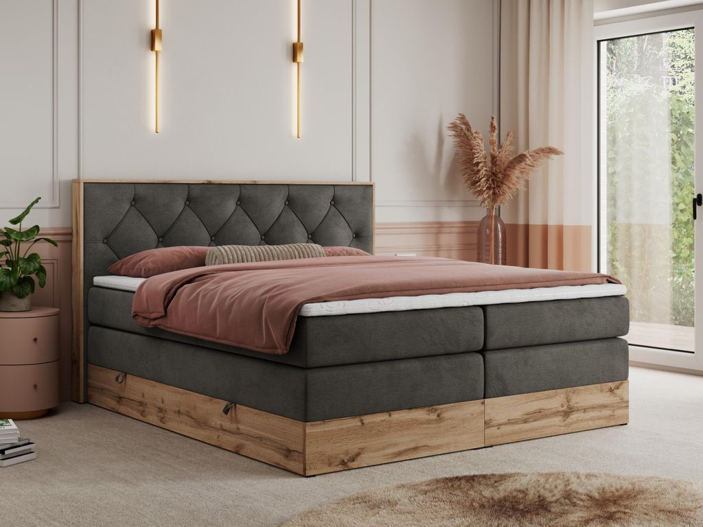 Boxspring kontinentální postel VENETO KING kombinace dřeva Obrázek produktu 