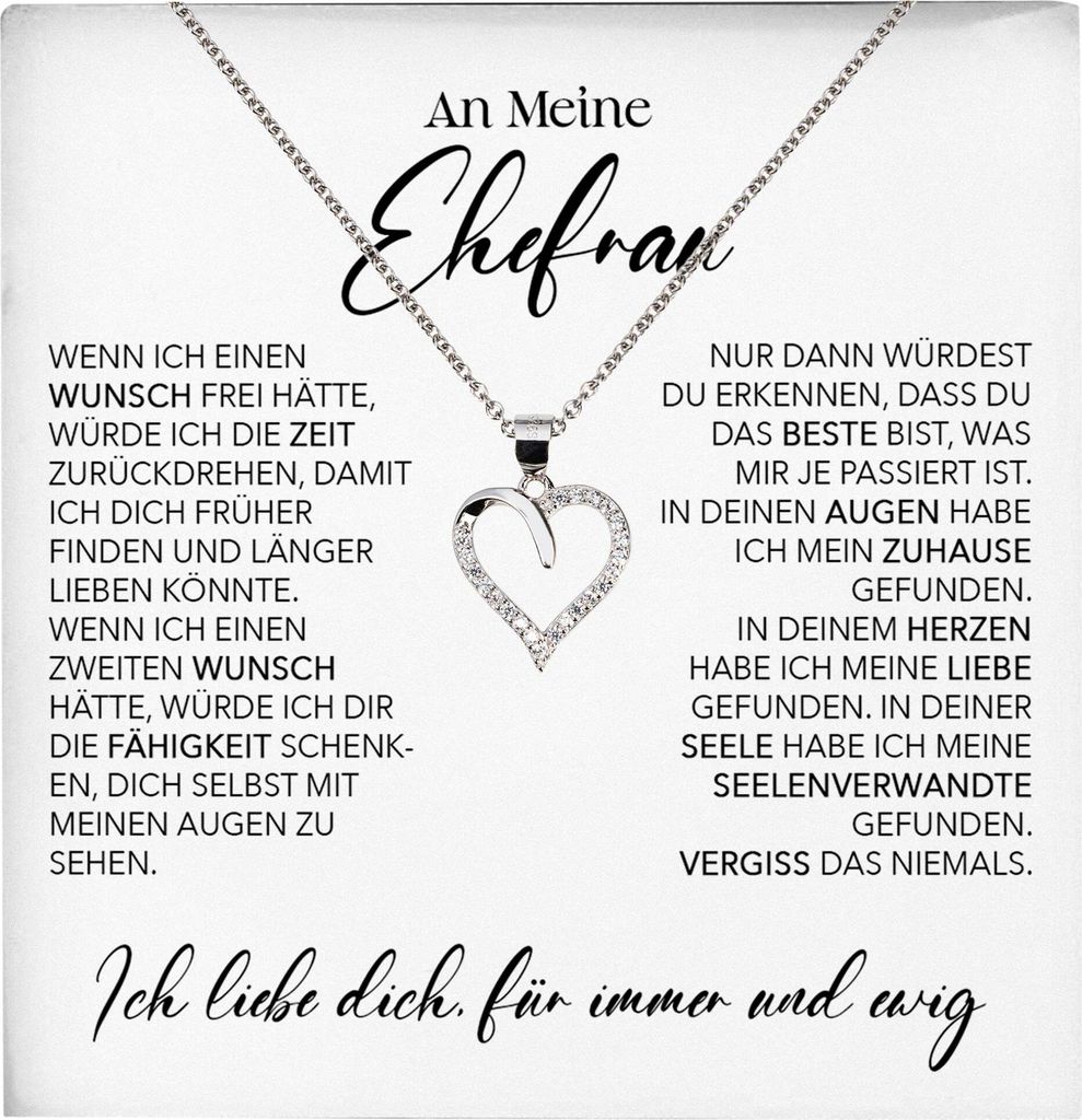 22Feels Ehefrau Geschenk Ich Liebe Dich Frauen Herz Halskette Valentinstag Schatz Hochzeitstag Damen Collier Ehejubiläum (Damen Silber 925/000 Sch...