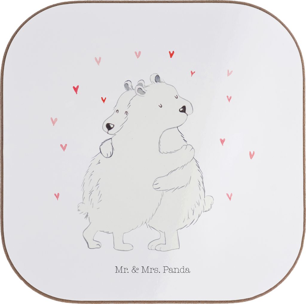 Mr. & Mrs. Panda Tassenuntersetzer Eisbär Umarmen - Weiß - Geschenk, Lustige Sprüche, Untersetzer für Gläser, gläseruntersetzer, Tasse, Tisch...