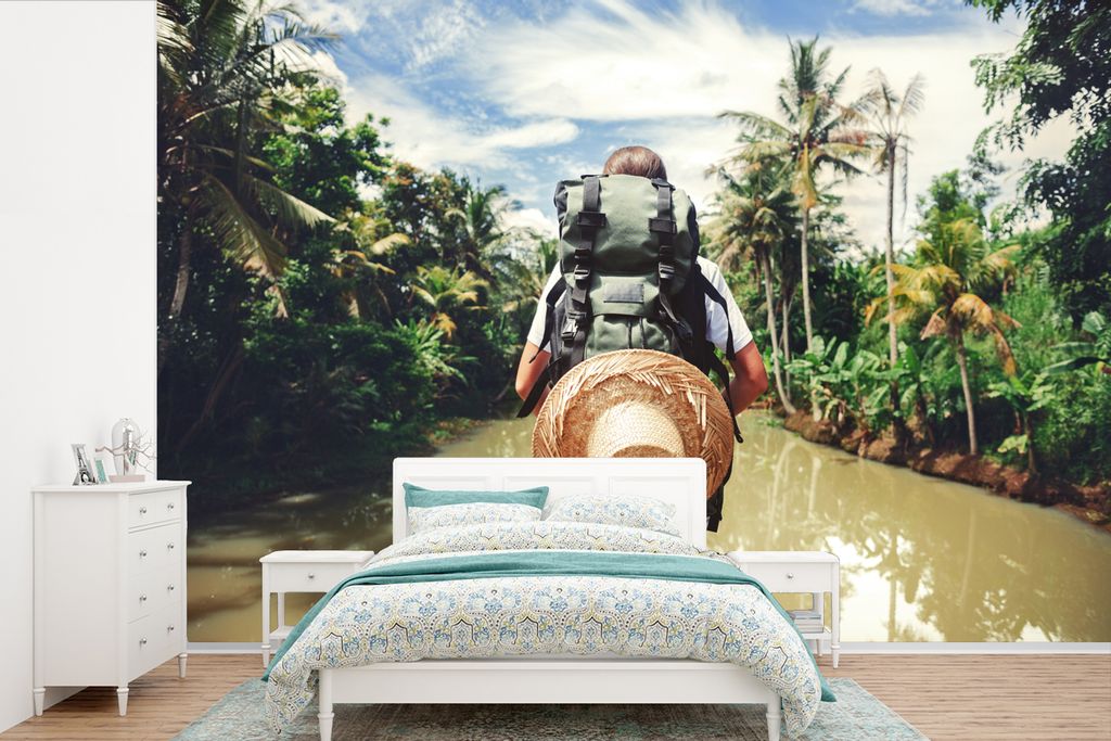 MuchoWow Fototapete für Wohnzimmer oder Schlafzimmer Wandtapete Vinyl Motivtapete Dschungel - Reisen - Wasser - 330x220 cm - Kindertapete - Foto...