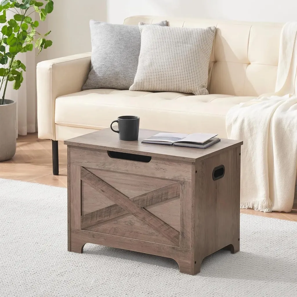 Coffre à jouets en bois gris aspect vieilli, banc coffre multifonction - 7