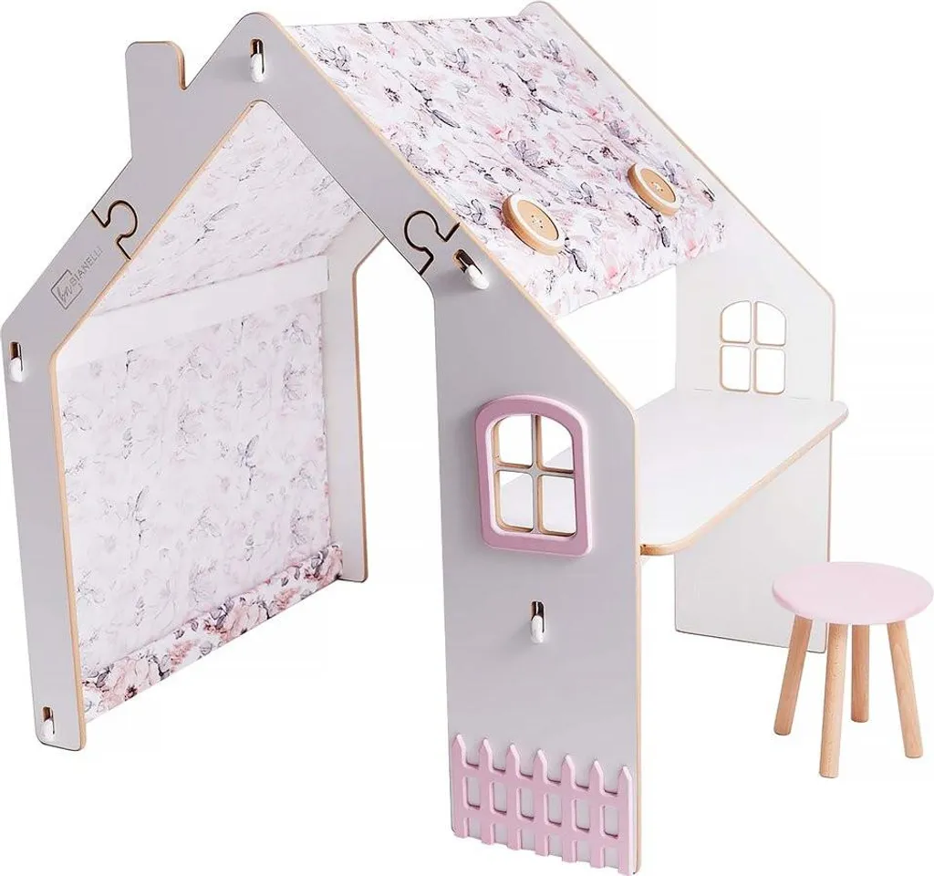 Petite maison bois Bianelli 114x93 cm avec bureau de dessin Rose/Blanc