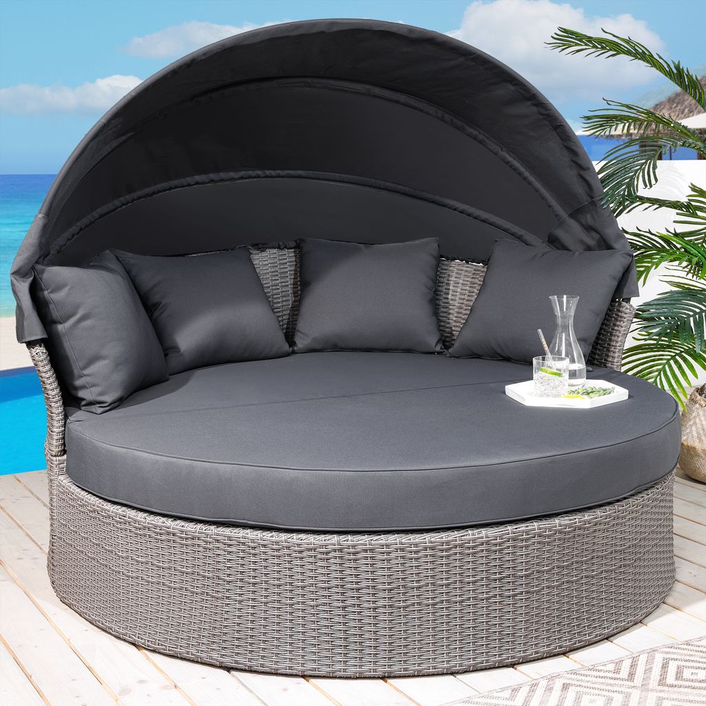 riess-ambiente Outdoor Sonneninsel PLAYA LIVING 160cm grau Polyrattan Aluminium inkl. Kissen wetterfest Loungemöbel Gartenmöbel Gartenlounge