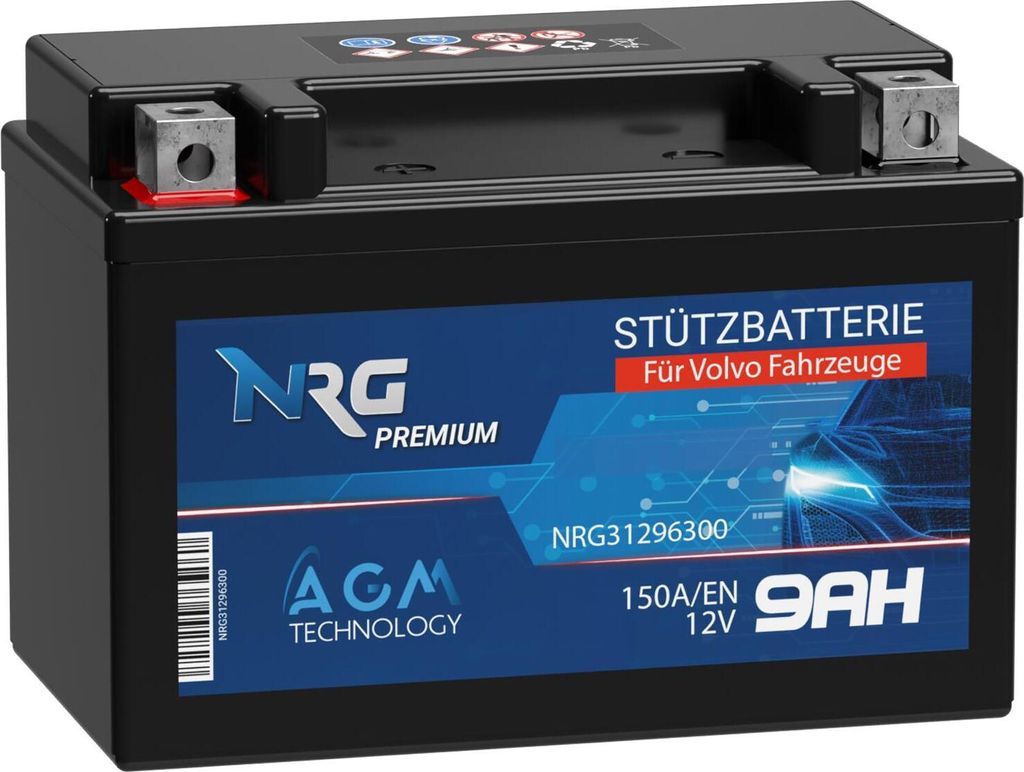 NRG PREMIUM Stützbatterie 31296300 9Ah 12V Backup Batterie AGM start stop ersetzt 509106013 AUX9 EK091 59000