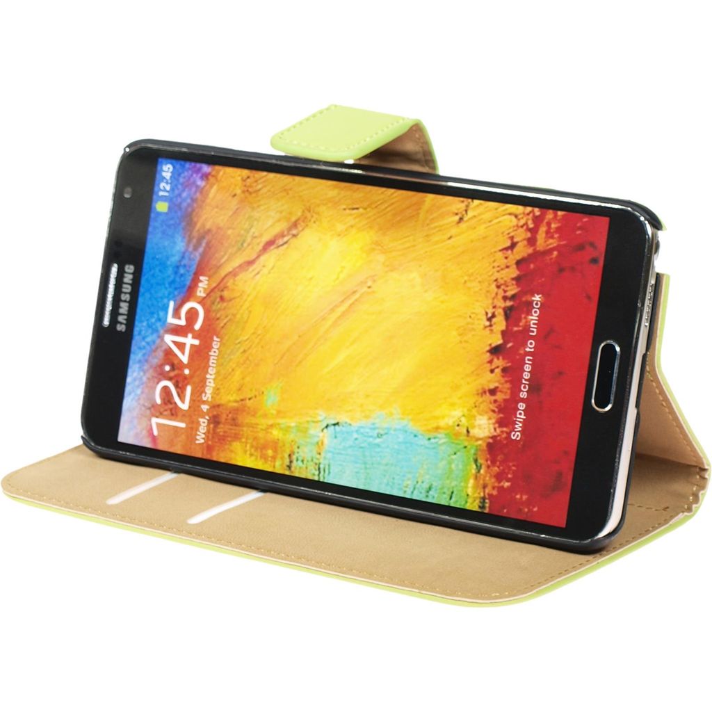 PhoneNatic Kunst-Lederhülle kompatibel mit Samsung Galaxy Note 3 - Wallet grün + 2 Schutzfolien