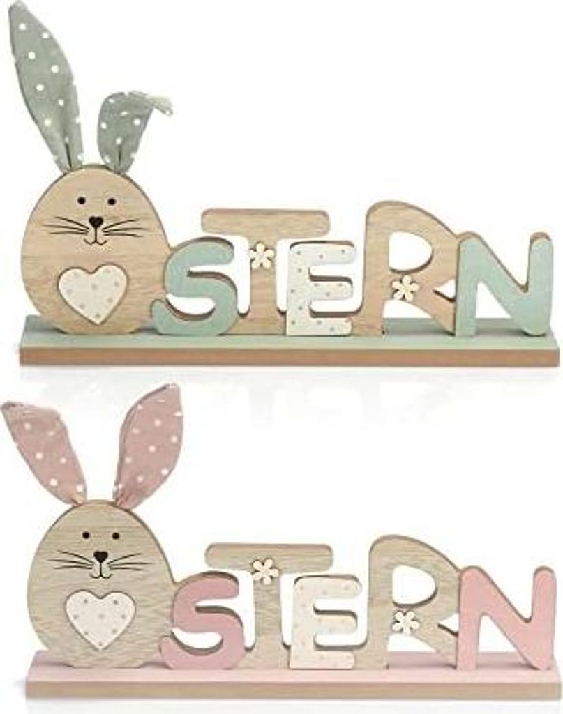COM-FOUR 2X Deko Aufsteller für Ostern - Schriftzug mit Osterhasen - Osterdeko zum Hinstellen - Osterdekoration aus Holz