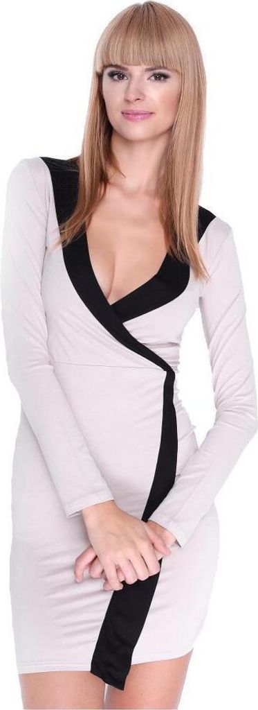 Damen Minikleid Wickelkleid V-Ausschnitt; Beige/S/M 36/38