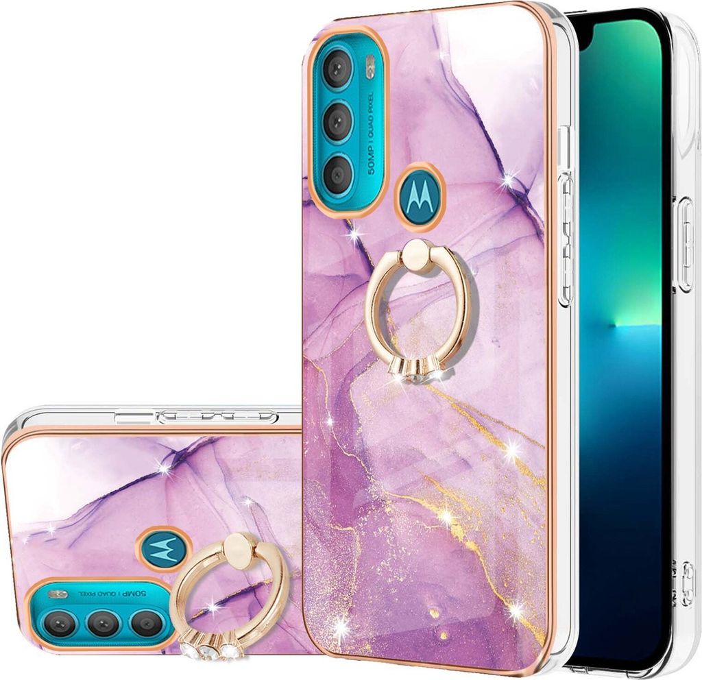 Hülle für Motorola Moto G71 5G Muster TPU Silikon Stoßdämpfer Bumper Schutzhülle mit Ring Ständer Pink