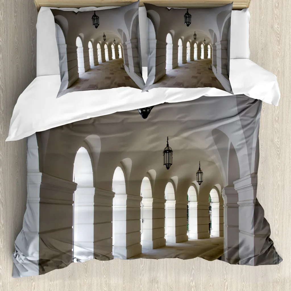 ABAKUHAUS Copripiumino medievale, corridoio artistico medievale, antiacaro, adatto a chi soffre di allergie, con federe, 200 cm x 200 cm - 80 x 80 cm, bianco