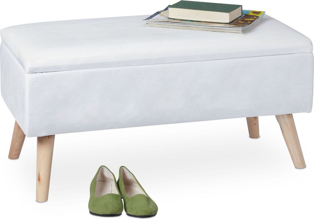 Zamatová lavica s úložným priestorom RD34483, biela Obrázok produktu 