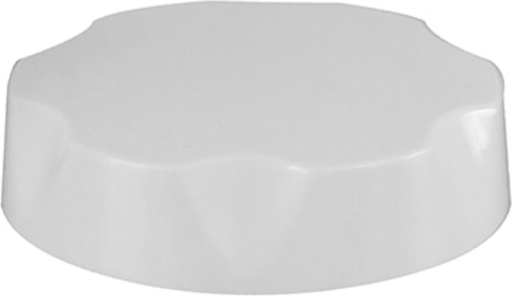 A white drain plug for a bathtub siphon.