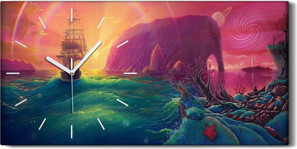 Wandbild Leinwand Bilder mit Uhr 60x30 Gemälde Abstrakte Ozean Schiff Monster - weiße Hände