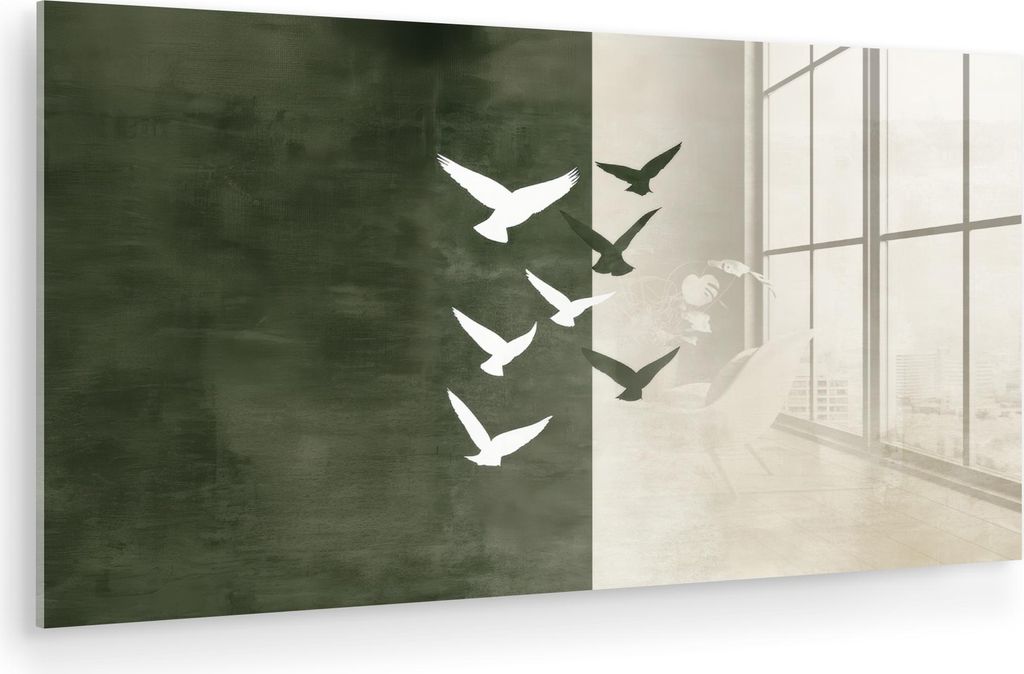 MuchoWow Glasbilder - Bilder auf Wandbild - Foto auf Glas Japandi - Vogel - Grün 80x40 cm Wanddekoration aus Glas - Acrylglasbild - Acrylbilder - ...