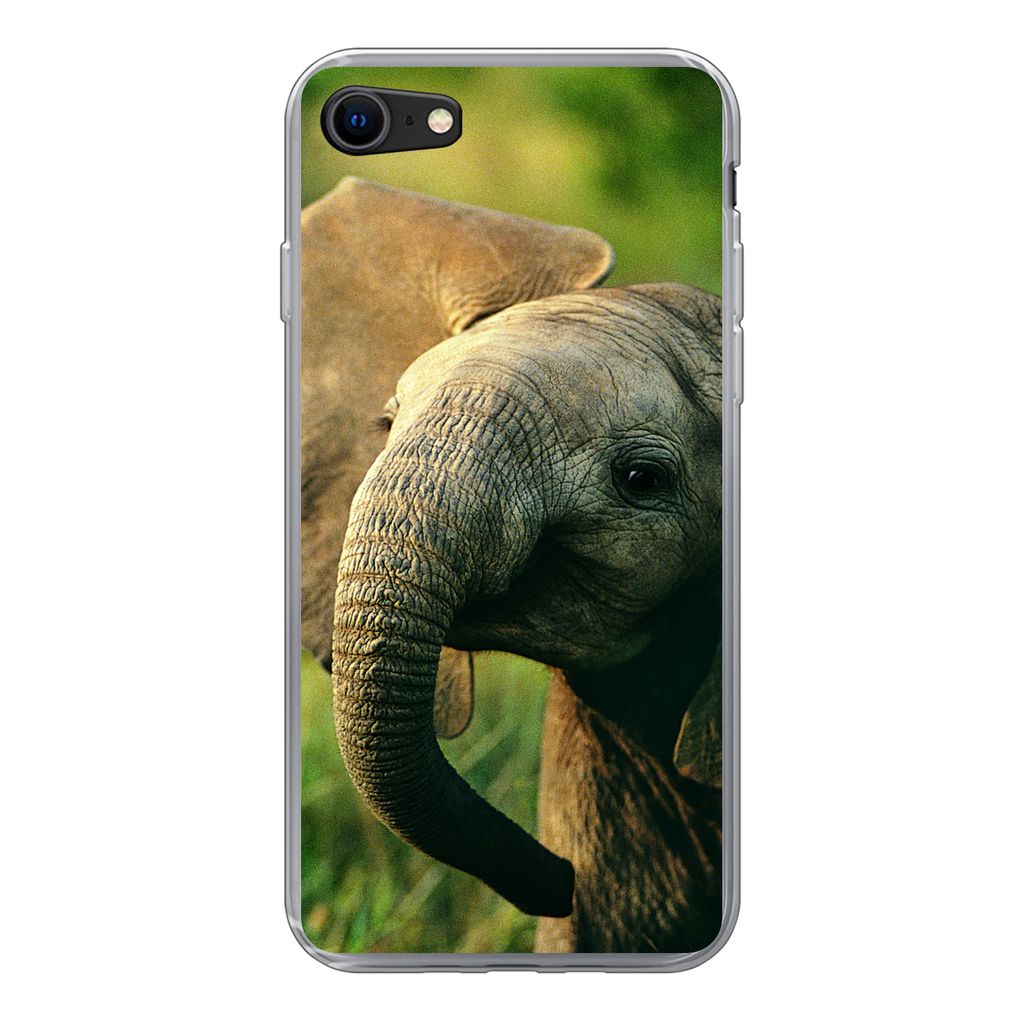 MuchoWow Handyhülle Schutzhülle Hülle für iPhone SE 2020 Elefant - Grün - Tiere - Natur Silikon Softcase Handy Hülle - Kartenbesitzer