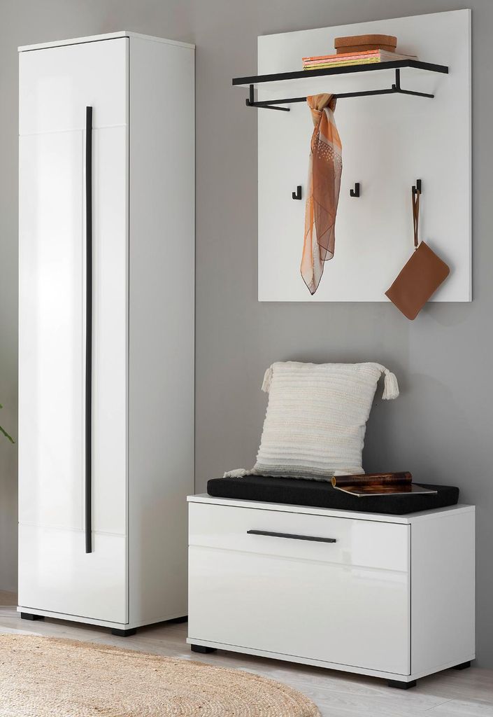 Garderobe Set 4-teilig "Design-D" in weiß Hochglanz 140 x 200 cm