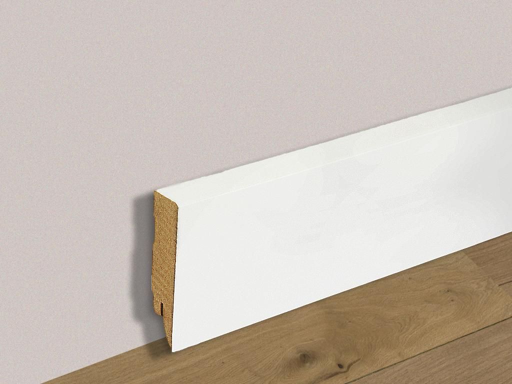 PROFI | 2,50 m | Ultra Weiß 58mm Sockelleiste, Vierkant Design, Streichfähig Glänzend, MDF Kern, Mit Cliptechnik, Für Verdeckte Kabelverlegung,...