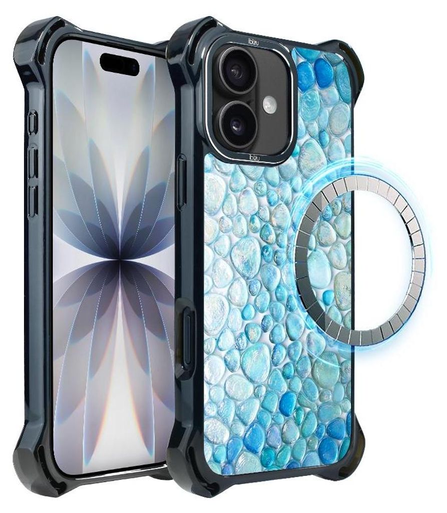 Schutzhülle für das iPhone 17, MagSafe-kompatibel, verstärkte Ecken, schwarz, blaue Wassertropfen