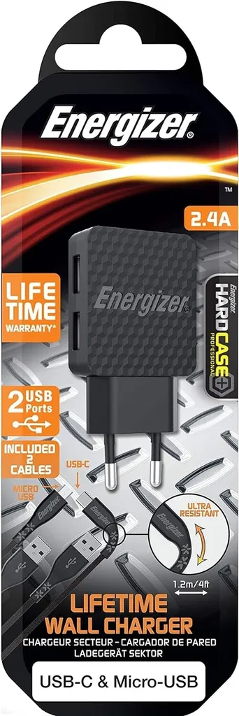 Chargeur Secteur Energizer HardCase Ultra Résistant + 2 Câbles Inclus - 17