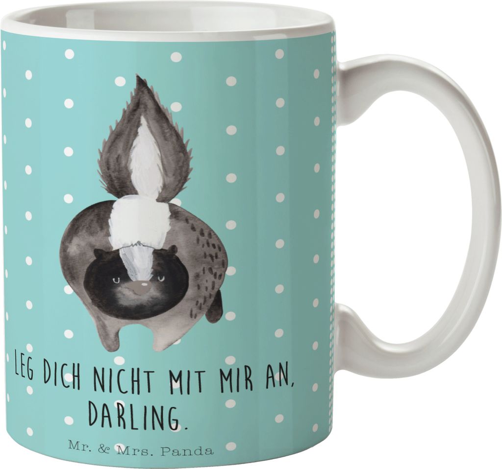 Mr. & Mrs. Panda Teetasse Stinktier Angriff - Türkis Pastell - Geschenk, Skunk, Tasse, Keramiktasse, Stinker, Kaffeetasse, Becher, schöne, Raubti...