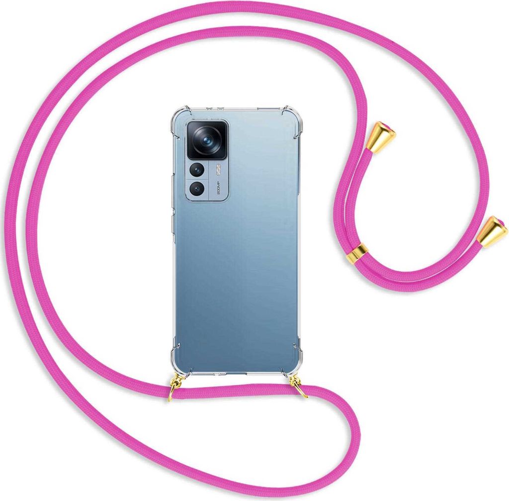 Handykette Backcover-Schutzhülle mit Band (Metall goldfarben) für Xiaomi 12T (Pro), Redmi K50 Ultra - hot pink