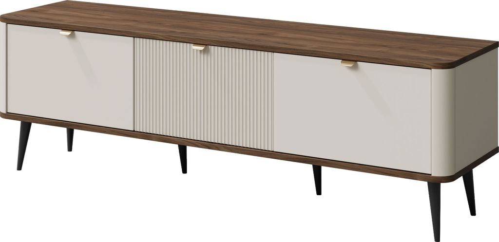 MIRJAN24 TV-Lowboard 3K MARLY REG 13, TV-Lowboard, Schwarze Metallfüße (Farbe: Cashmere / Cashmere + Nuss)
