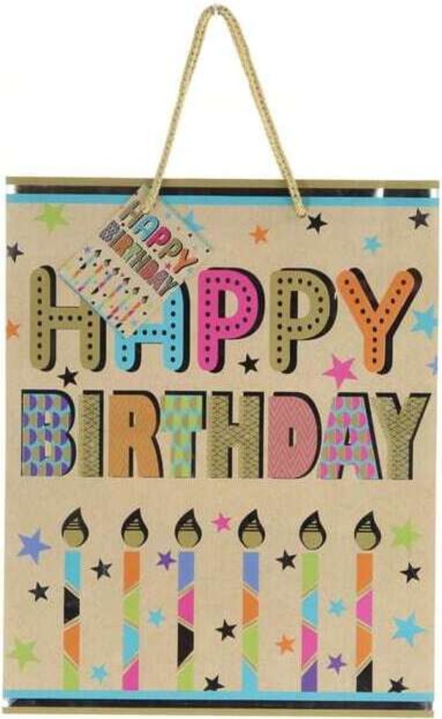 Geschenktasche - Happy Birthday Kerzen - ca. 26 x 12,7 x 32,4 cm