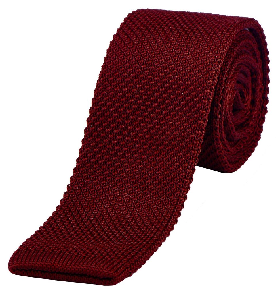 DonDon schmale Strickkrawatte 5 cm - dunkelrot