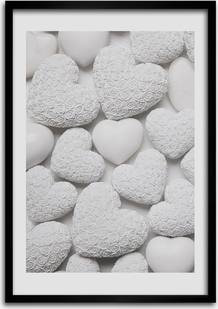 Bild - Bilderrahmen - Foto - 70 cm x 100 cm - MDF - Rahmen - Wandkunst - Weißer Hintergrund mit Herzen