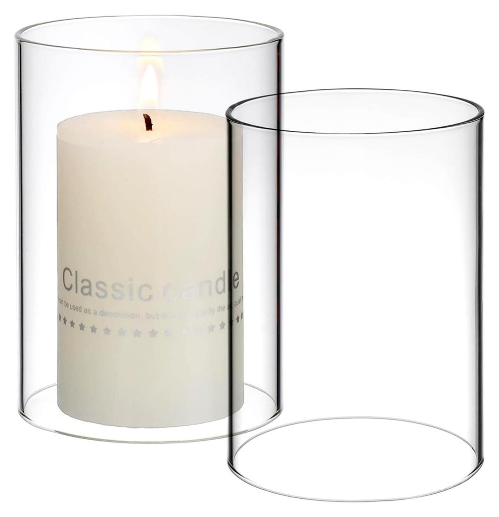 Glaszylinder ohne Boden, 7 cm Durchmesser, 2 Stück, Kerzenschirme mit offenem Ende, transparente Kerzenhalter für offene Flamme, dekorative Kerze...