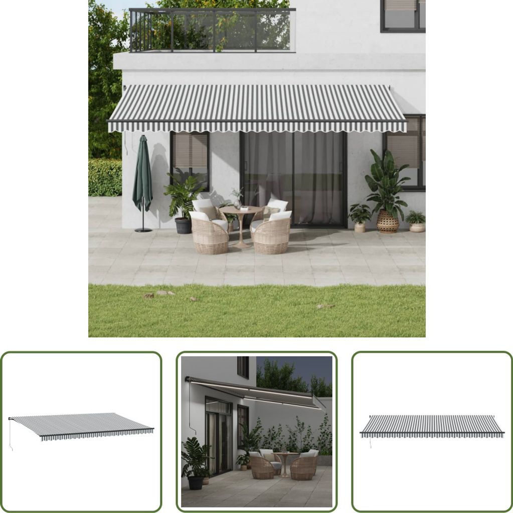 The Living Store Markise Manuell mit LEDs Anthrazit & Weiß 600x350 cm