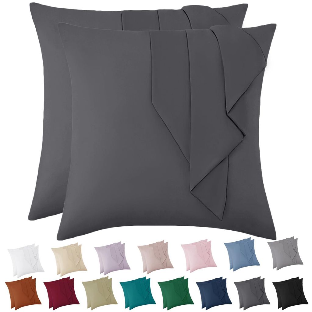 Weicher Kissenbezug 80x80 cm, 2er-Set, mit Reißverschluss, , anthrazit, geeignet für Allergiker.