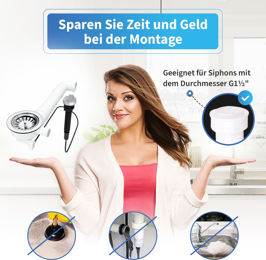 Siebkorbventil 114mm Anschluss 1" für Überlauf Produktbild 6