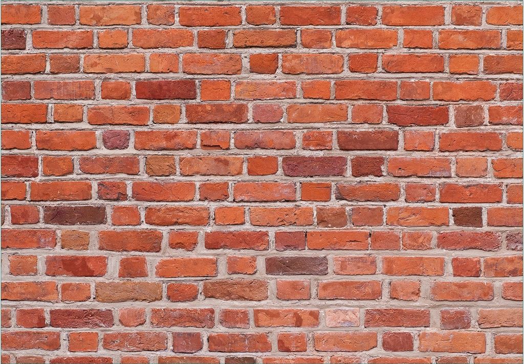 Wallario Fototapete Vliestapete, seidenmatte Oberfläche, einfache Verarbeitung, Größe 300 x 210 cm, Motiv Rote Ziegelsteinwand - Backsteine