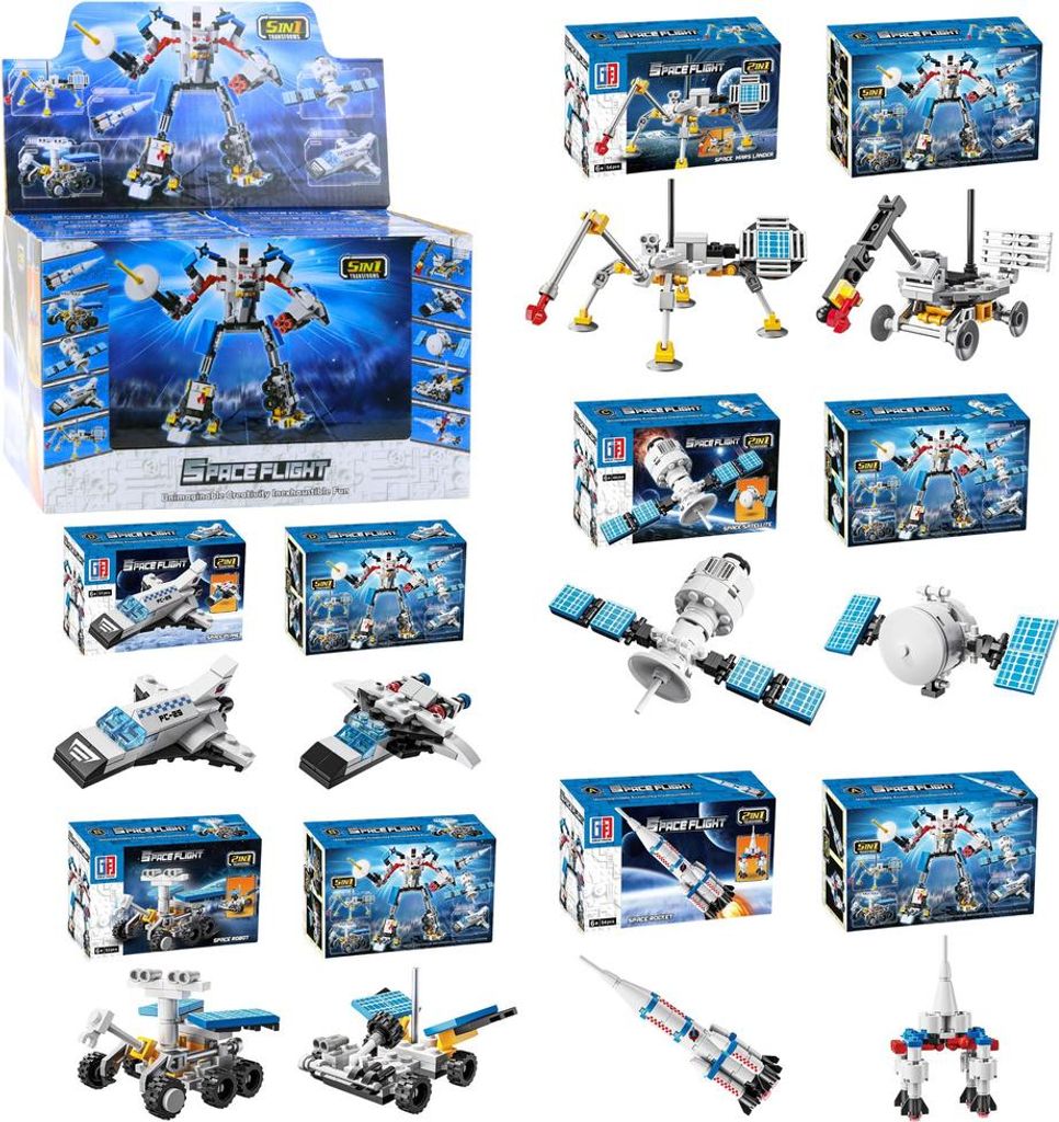 Bauklötze Weltraum-Set Raketen-Antennen-Roboter 2In1 44-54 El.