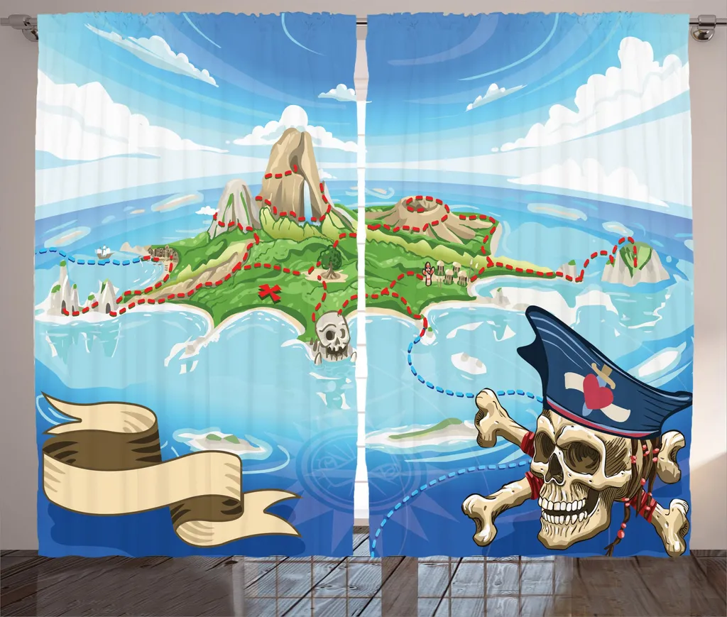 Rideau de chambre à fronces motif Pirate Island 280x225 cm Vert Aqua