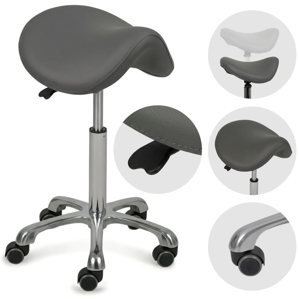 HABYS Ergonomischer Drehhocker Alma | Rollhocker Arbeitshocker Praxishocker höhenverstellbar | Chrom-Basis & Formschaum | Grau