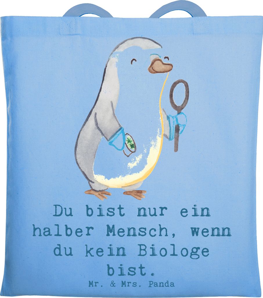 Mr. & Mrs. Panda Schultasche Biologe Herz - Sky Blue - Geschenk, Spruch, Stoffbeutel, Beruf, Bachelor, Jutetasche, Tasche, Biologie, Jutebeutel, To...