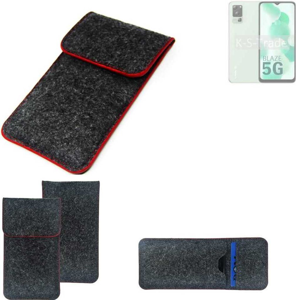 K-S-Trade Handy Schutz Hülle kompatibel mit Lava Blaze 5G Schutzhülle Handyhülle Filztasche Pouch Tasche Case Sleeve Filzhülle dunkelgrau roter