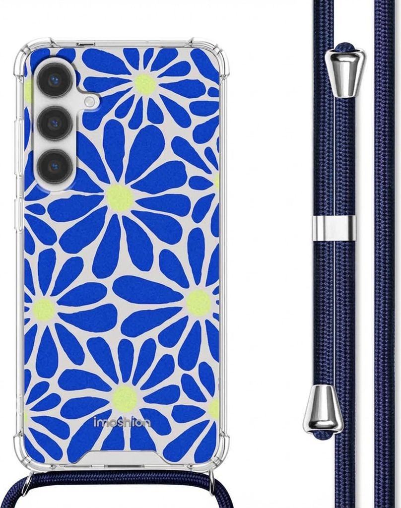 imoshion Design Hülle mit Band Samsung Galaxy S24 Plus - Cobalt Blue Flowers Connect