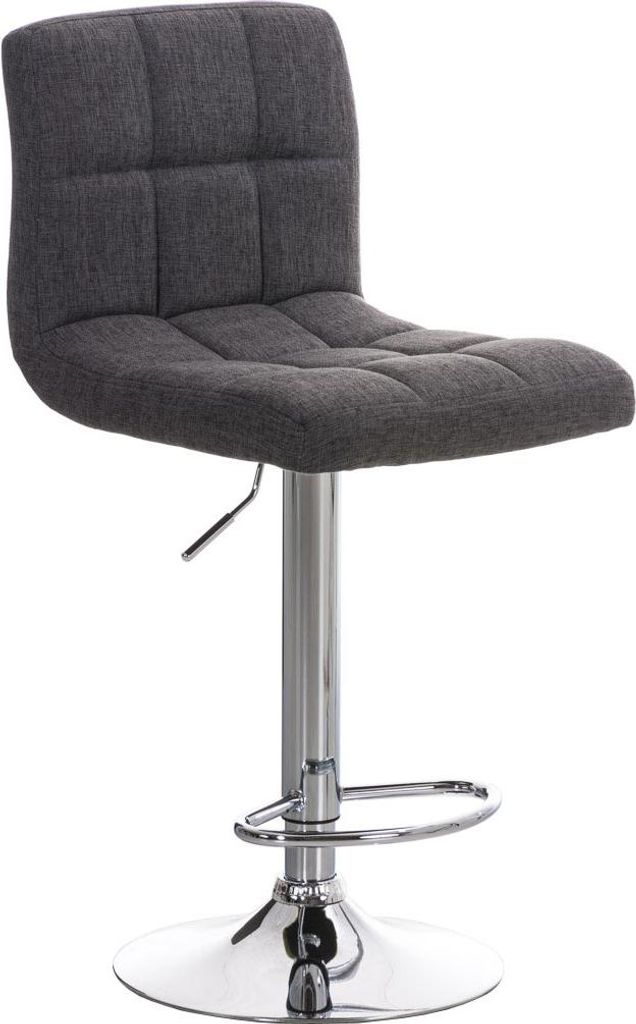 Barhocker REZAR - Stoff Hellgrau 46x47x94 cm Silber | Barstuhl Höhenverstellbar Mit Lehne Drehbar Tresenhocker Tresenstuhl Kneipenhocker Kneipenstuhl