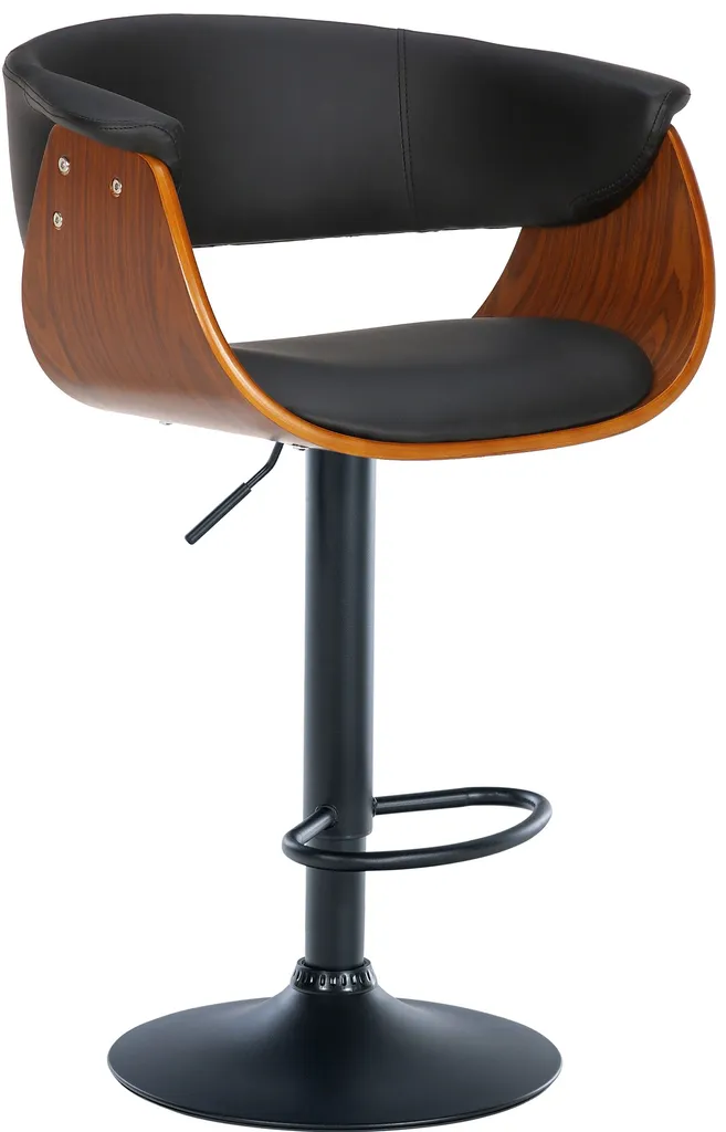 Chaise de Bar Pivotante Vestal en Noyer et Similicuir Noir pour Cuisine
