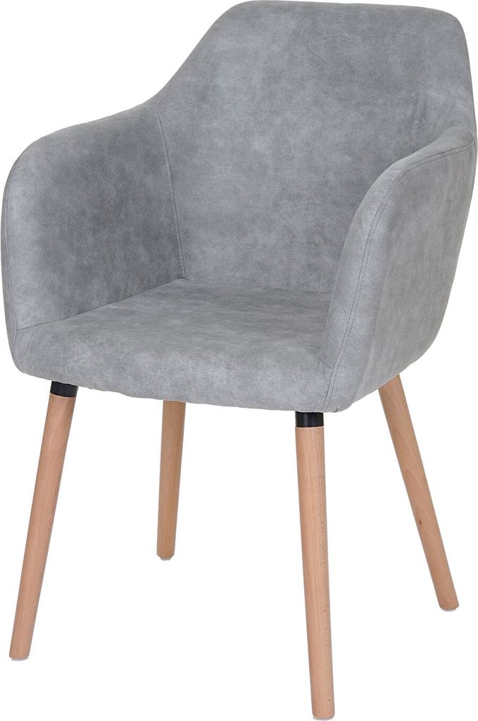 Esszimmerstuhl Malmö T381, Stuhl Küchenstuhl, Retro 50er Jahre Design Textil, vintage betongrau, helle Beine